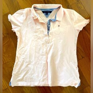Tommy Hilfiger light pink polo shirt with blue accent lining